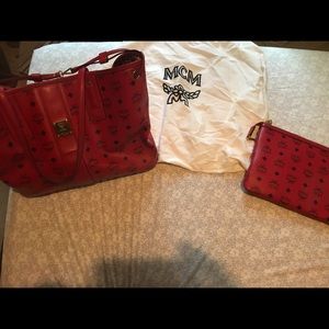MCM Red Medium Reversible tote